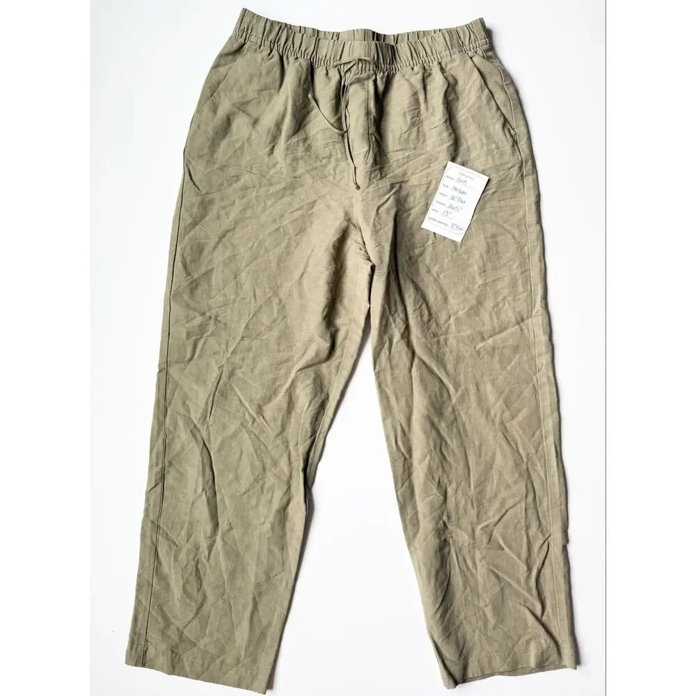 H&M Linen Blend Drawstring Pants Taupe M